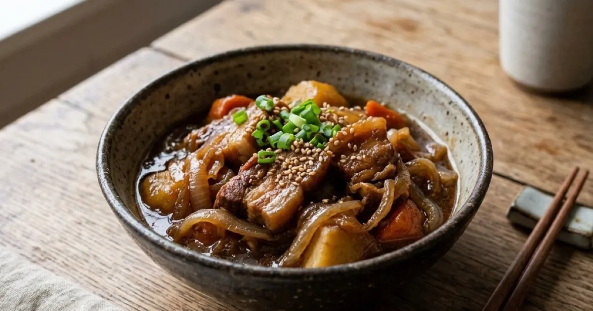 【ホットクック】ほったらかしで激ウマ！豚こまと玉ねぎの無水甘辛煮