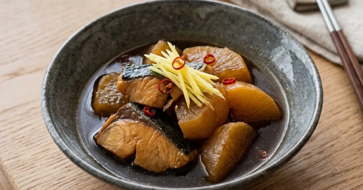ホットクックで作る、濃口醤油仕立ての「大人のぶり大根」